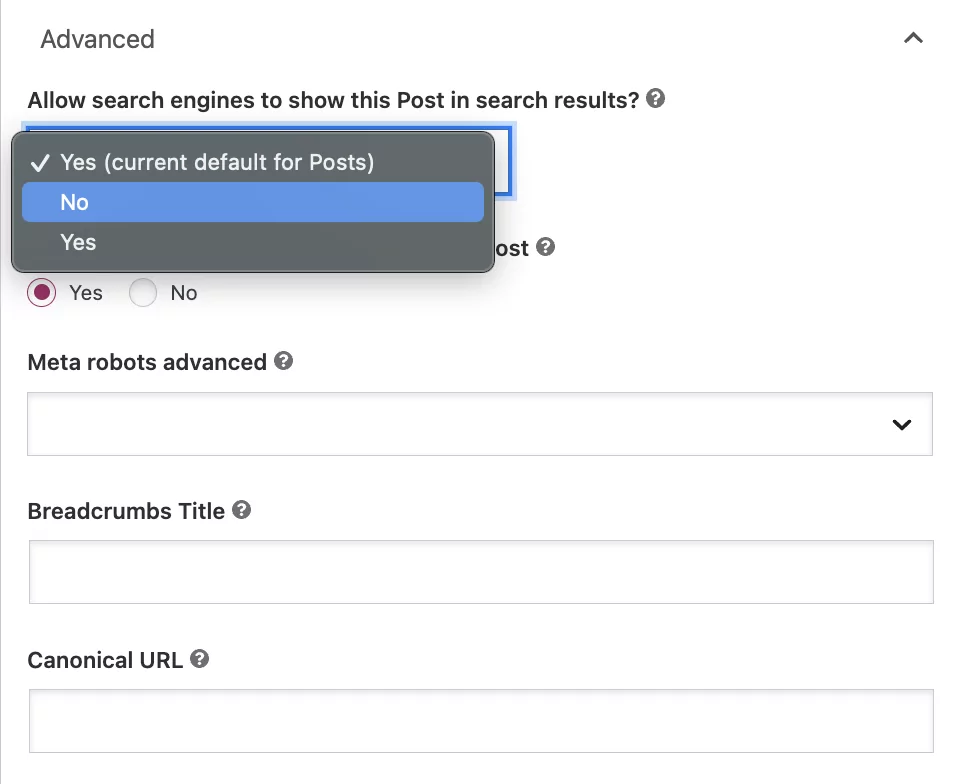 워드프레스의 비인덱싱 페이지