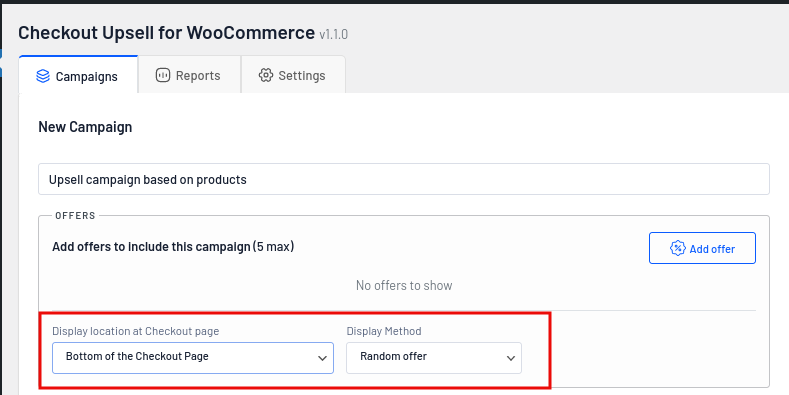 escolhendo o método de exibição da oferta
