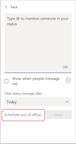 Planifier un statut d'absence du bureau dans Teams