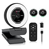 Angetube Streaming Webcam with Microphone: 1080P 60FPS USB Web Cam with Ring Light and Remote Control - HD Web Camera with 5X Digital Zoom Built in Privacy Cover، for PC | Computer | Laptop | Mac | Desktop