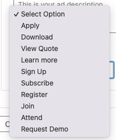 Zrzut ekranu przedstawiający różne opcje przycisku wezwania do działania dostępne dla użytkownika.
