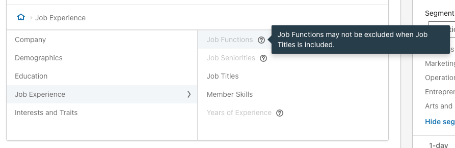 Przykładowy zrzut ekranu pokazujący, że funkcji stanowisk nie można wykluczyć, gdy uwzględnione są tytuły stanowisk.