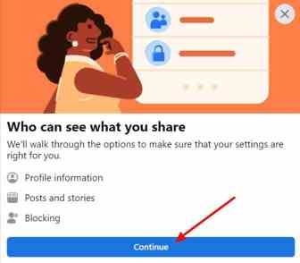 fb'de arkadaş listesini gizli yapmak için devam düğmesine basın
