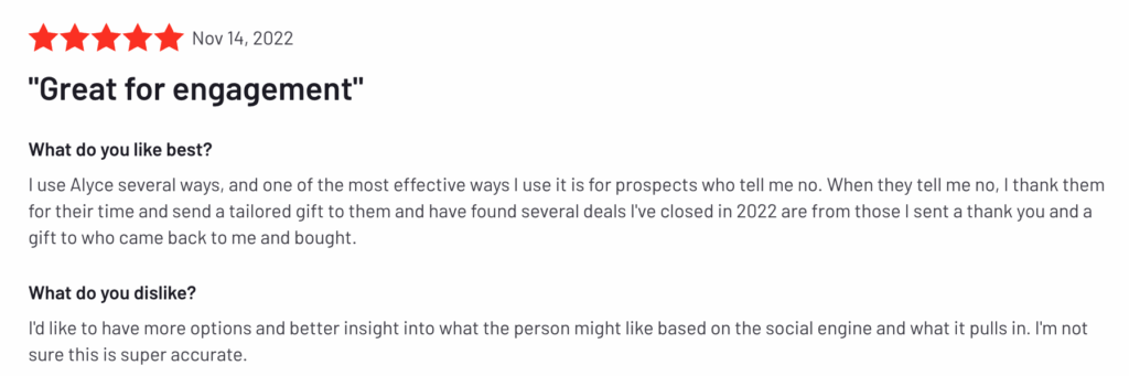 ソフトウェアのギフト: Alyce はエンゲージメントに最適