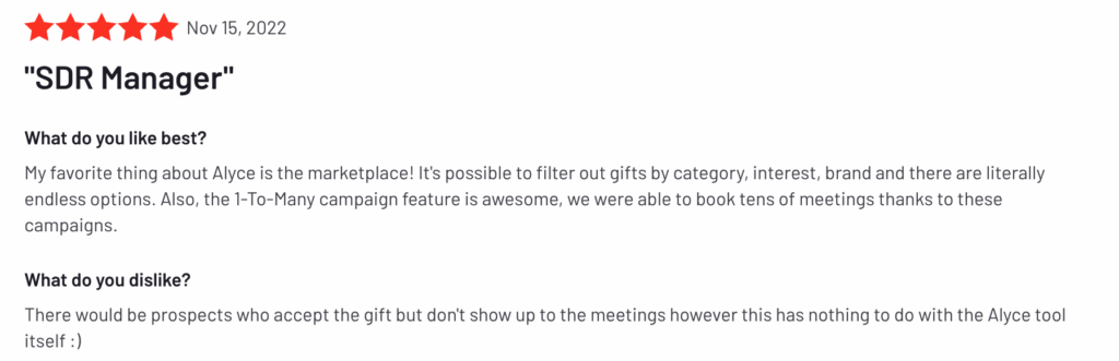 ギフト ツールのレビュー: SDR マネージャーから