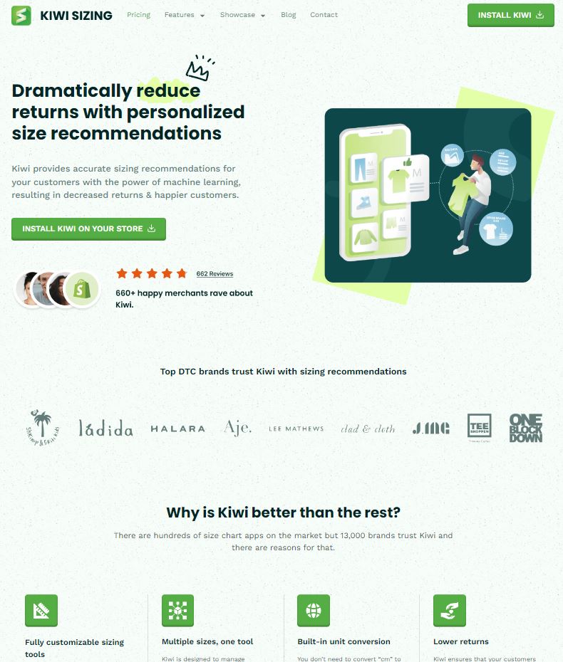 キウイ must-have Shopify apps Kiwi size chart
