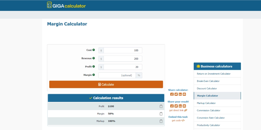 GIGAcalculator 的保证金计算器