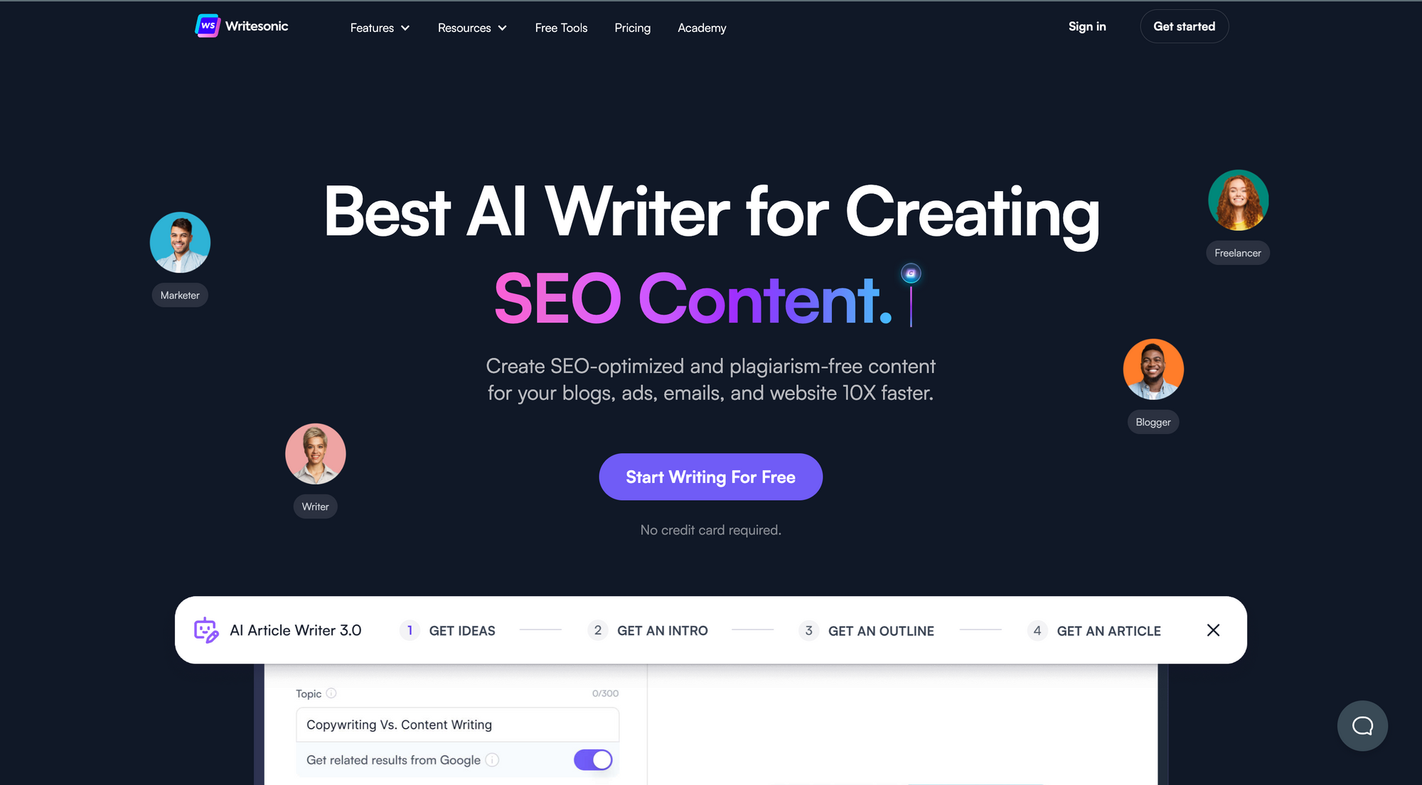 Strona główna Writesonic — pisz treści zoptymalizowane pod kątem SEO