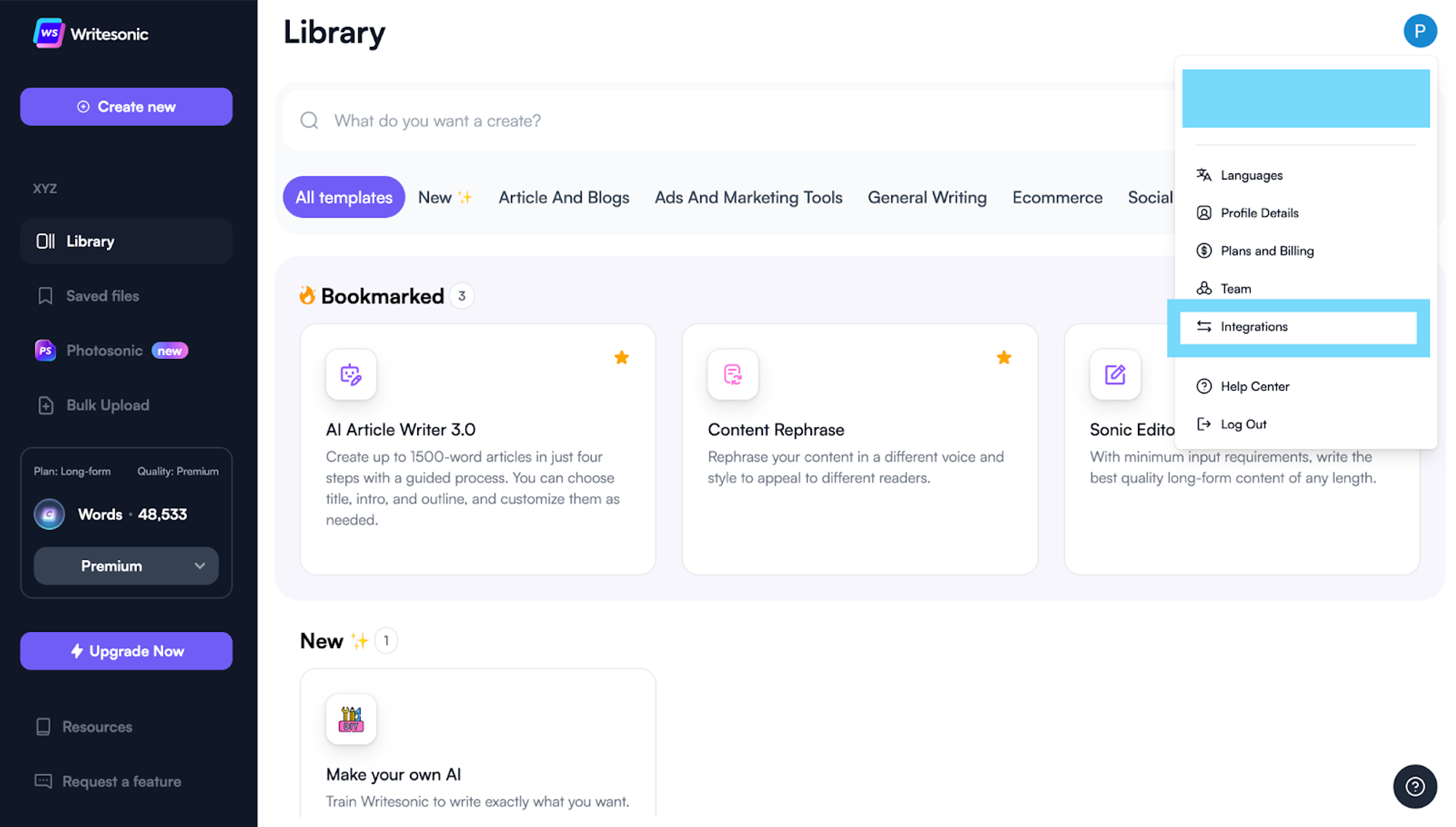Jak zintegrować Surfera z Writesonic - Krok 1 - Napisz treść zoptymalizowaną pod kątem SEO