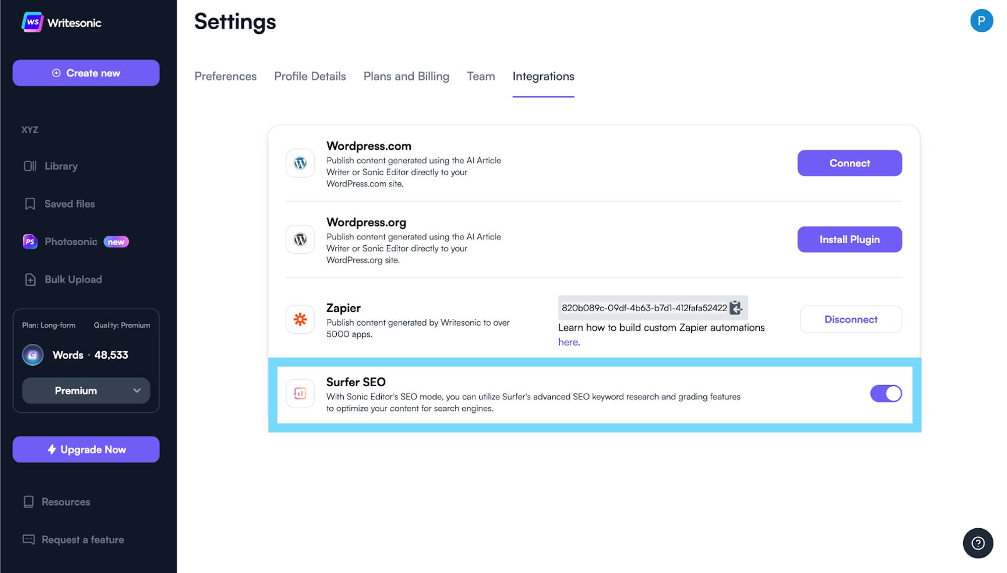 Jak zintegrować surfera z Writesonic - Krok 2 - Napisz treść zoptymalizowaną pod kątem SEO