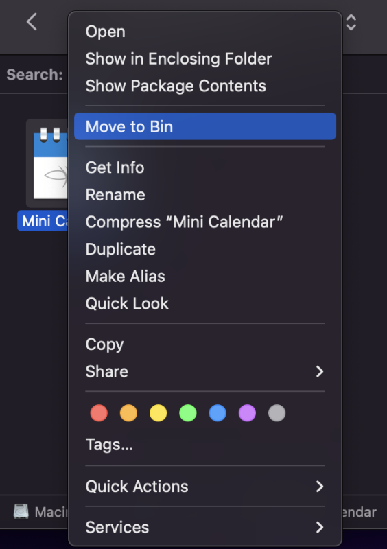 haga clic derecho en la aplicación que desea eliminar y haga clic en mover a la papelera