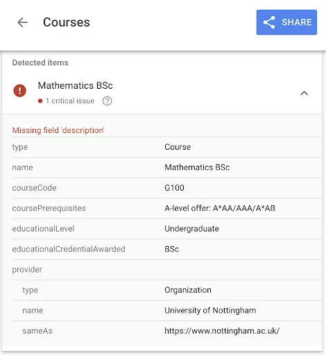诺丁汉大学无效的课程结构化数据 nottingham university invalid course structured data