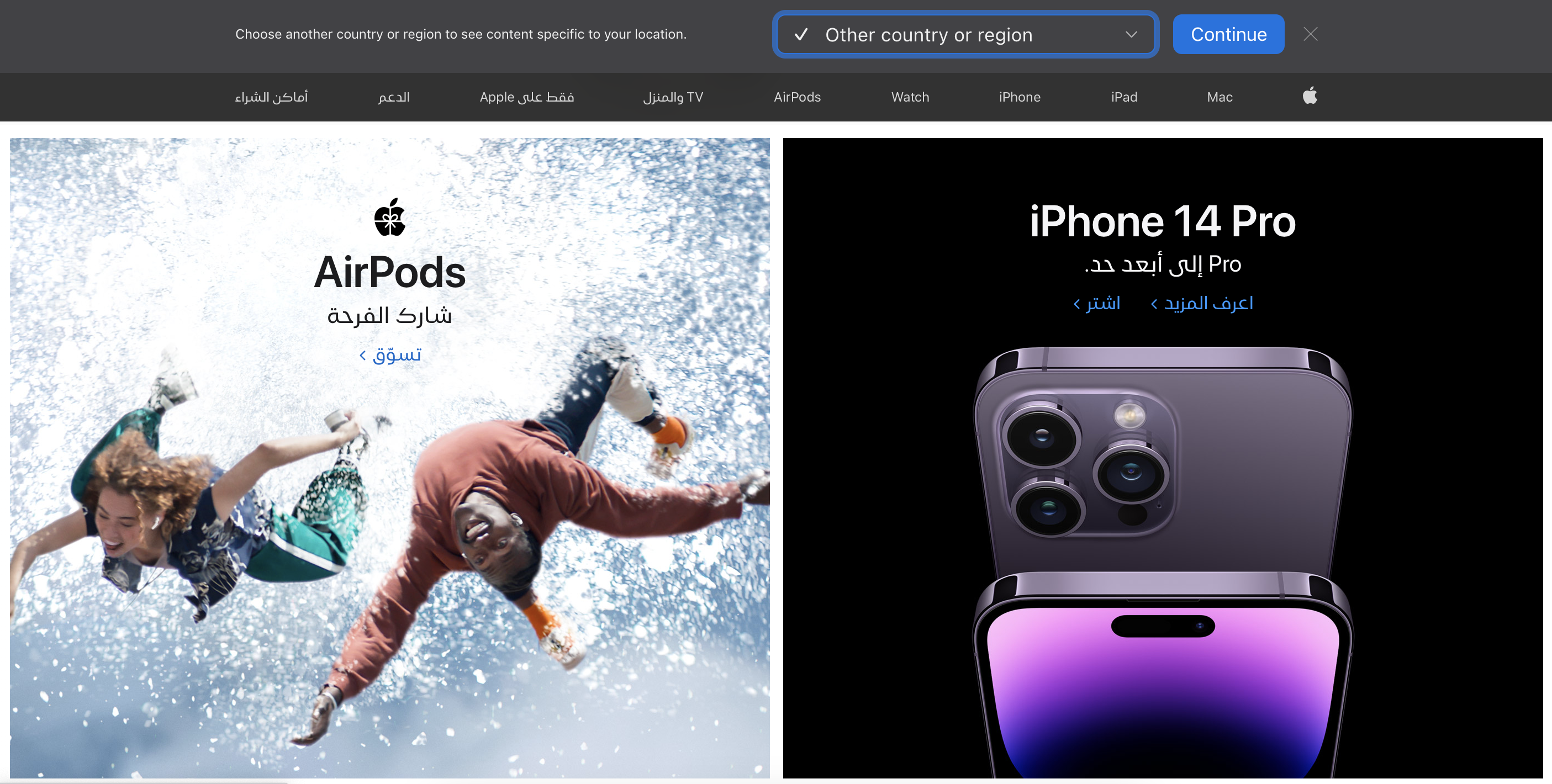 多言語 Web サイトの例: アラビア語の Apple