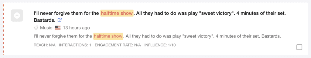 Menzione del tracker del sentimento potenzialmente negativo in Mediatoolkit