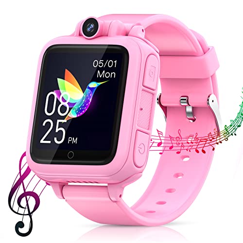 Lterfear Montre intelligente pour enfants, montre pour enfants avec 14 jeux HD écran tactile caméra alarme lecteur de musique calculatrice calendrier enregistrement vidéo et audio, cadeau d'anniversaire jouets pour garçons filles de 4 à 12 ans (rose)