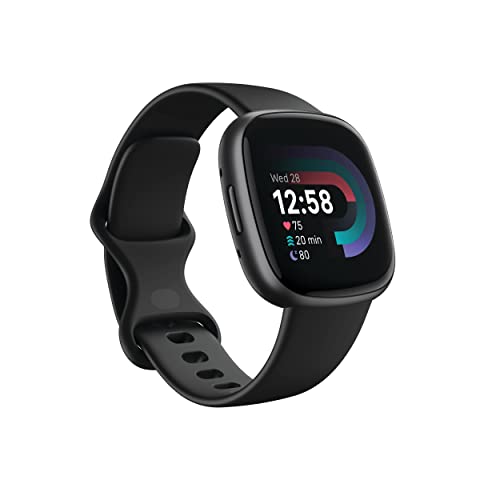 Fitbit Versa 4 Fitness Smartwatch avec préparation quotidienne, GPS, fréquence cardiaque 24h/24, 7j/7, plus de 40 modes d'exercice, suivi du sommeil et plus encore, noir/graphite, taille unique (bandes S et L incluses)