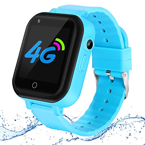 Montre intelligente 4G pour enfants avec traqueur GPS, montre de téléphone avec chat vidéo Appel à 3 voies Wi-Fi SOS Écran tactile Tracker pour enfants Montres de téléphone Cadeau d'anniversaire de Noël pour garçons filles 3-15 ans avec montre pour enfants à fente Sim