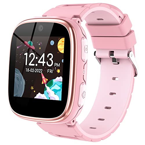 Montre intelligente pour enfants filles garçons - Montre intelligente pour enfants Jeu Cadeaux de montre intelligente pour 4-12 ans avec 15 jeux Caméra Alarme Lecteur de musique vidéo Podomètre Lampe de poche Cadeau d'anniversaire pour garçons filles (Rose)
