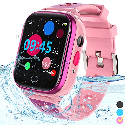LULUDDM Montre Intelligente pour Enfants - IP67 Étanche Smartwatch Garçons Filles avec Écran Tactile 5 Jeux Caméra Alarme SOS Appel - Montre Téléphone Montre-Bracelet Numérique pour 3-13 Ans Enfants Cadeau d'Anniversaire (Rose)