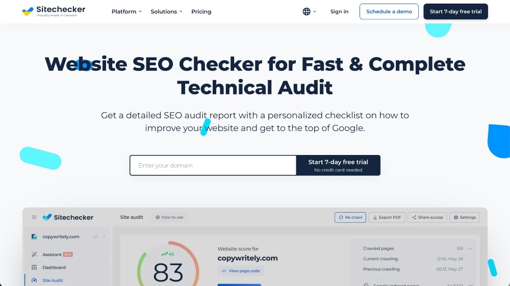 Sitechecker Herramienta de verificación de clasificación SEO