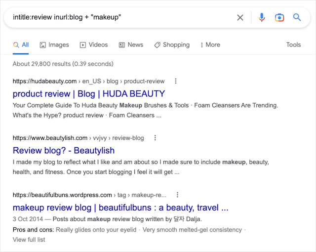 Operadores de pesquisa de sites de revisão