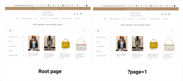 Duplicar URLs paginados na Shopify