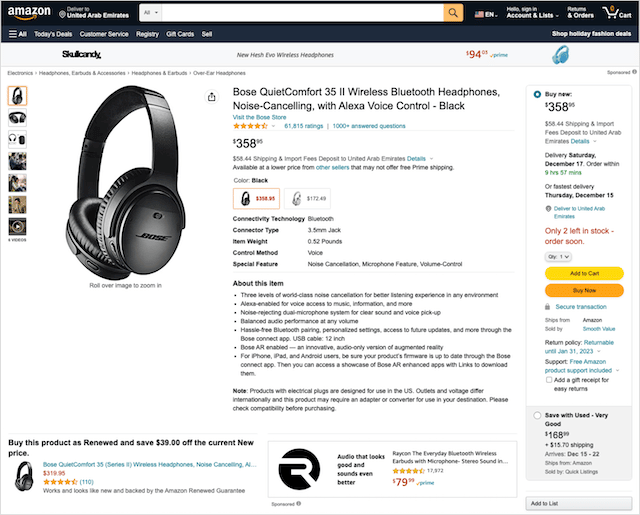 Página do produto Bose Amazon