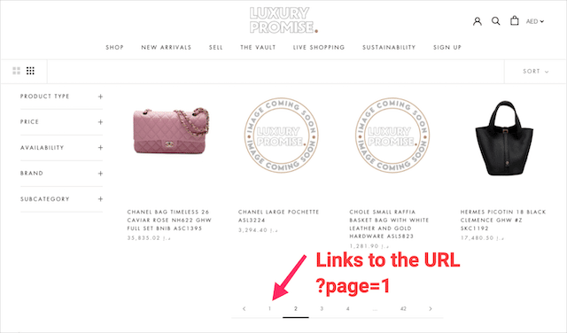 URLs paginadas na Shopify