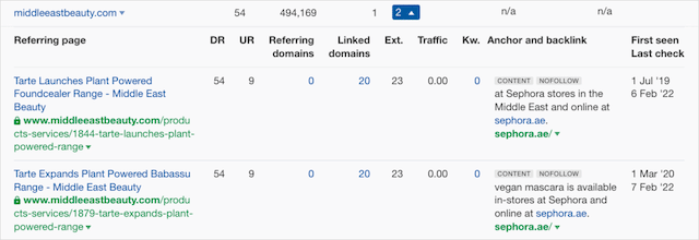 Resultados de Interseção de Link