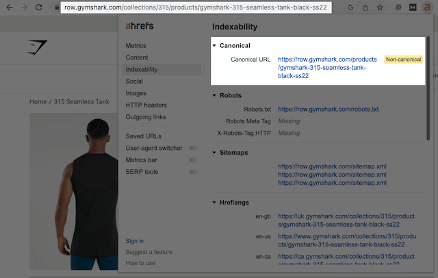 URL canônico da Shopify