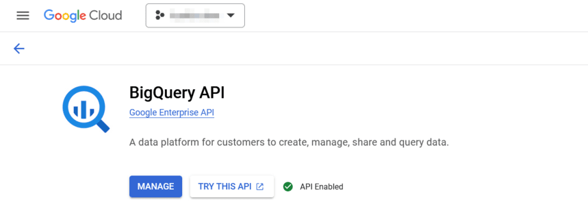 API BigQuery diaktifkan