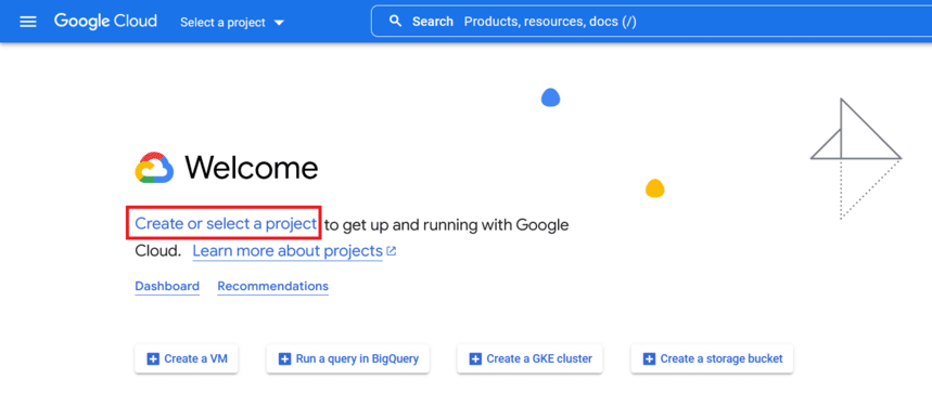 Konsol API Google. Buat proyek baru