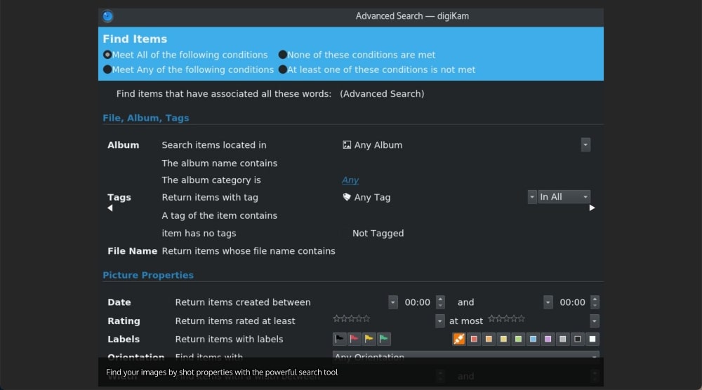 digikam szukaj filtrów zdjęć