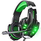 BENGOO G9000 Stereo Gaming Headset für PS4 PC Xbox One PS5 Controller, Noise Cancelling Over Ear Kopfhörer mit Mikrofon, LED-Licht, Bass-Surround, weiche Memory-Ohrenschützer für Laptop Mac – Grün