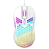 Mouse para jogos com fio Honeycomb, luz de fundo RGB e 7200 DPI ajustável, mouse de computador USB leve e ergonômico com sensor de alta precisão para jogadores de PC e laptop com Windows (branco)