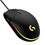 Mouse para jogos com fio Logitech G203, 8.000 DPI, efeito óptico arco-íris LIGHTSYNC RGB, 6 botões programáveis, memória integrada, mapeamento de tela, computador PC/Mac e laptop compatível - preto