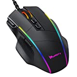Pauroty Gaming Mouse RGB com fio, mouse ergonômico para jogos de PC com retroiluminação Chroma RGB, 8000DPI ajustável, 8 botões programáveis ​​e botão de disparo, mouse de computador USB Plug & Play para Windows Mac PC Gamer