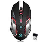 Mouse sem fio para jogos, VEGCOO C8 Mouse recarregável sem fio de clique silencioso com luzes LED coloridas e bateria de lítio de 3 níveis DPI 400mah para laptop e computador (preto)