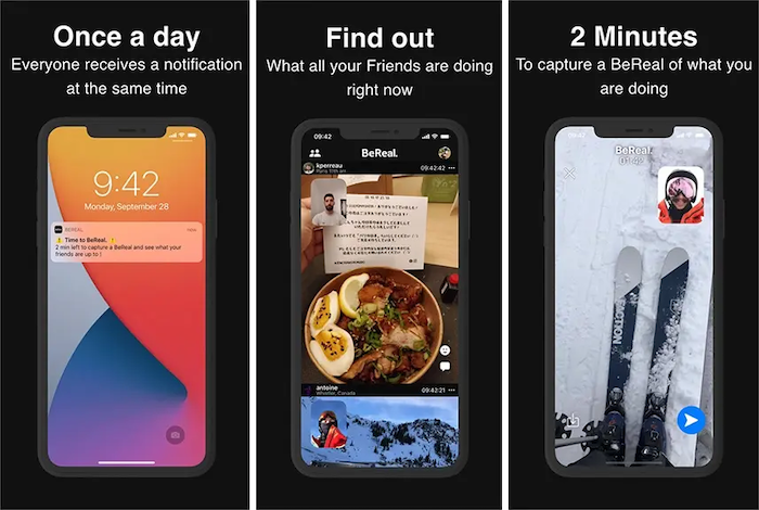 Captures d'écran de l'application BeReal