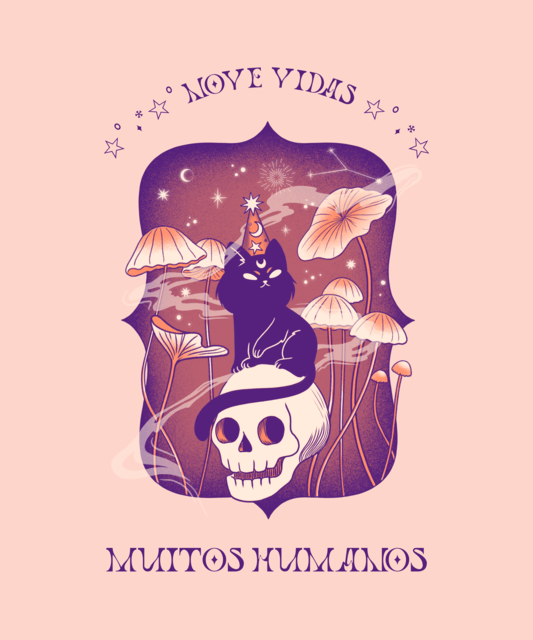 Maglietta a tema esoterico con illustrazioni di gatti neri 4043