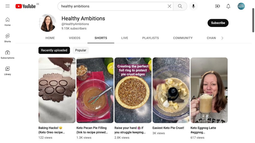 ตัวอย่างวิดีโอสั้นของ YouTube
