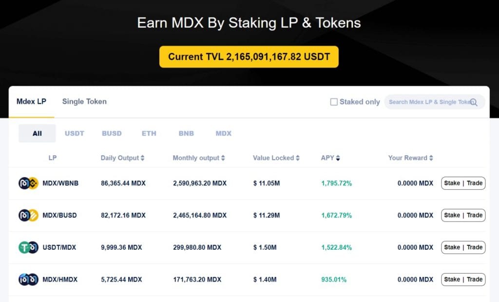MDEX BSC LP Pair Staking