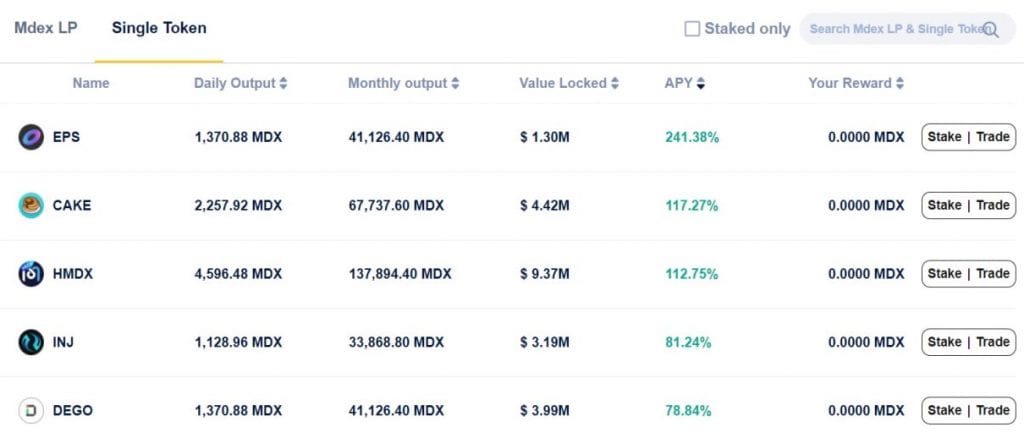 MDEX BSC Liquidity Pool Single Token Staking
