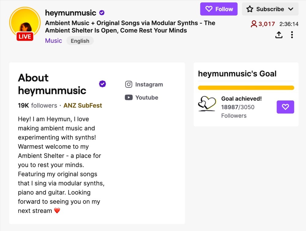 Exemplo de perfil do Twitch