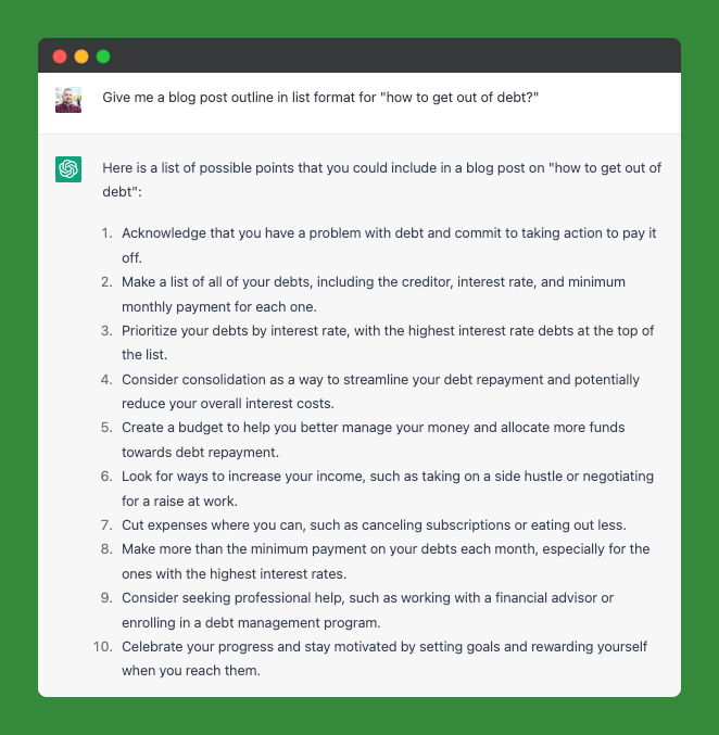 ChatGPT สร้างโครงร่างบล็อกโพสต์