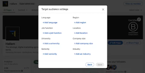 der Bildschirm, mit dem Sie Showcase-Seiten auf LinkedIn hinzufügen können