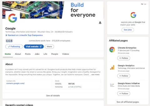 Beispiel einer LinkedIn-Showcase-Seite