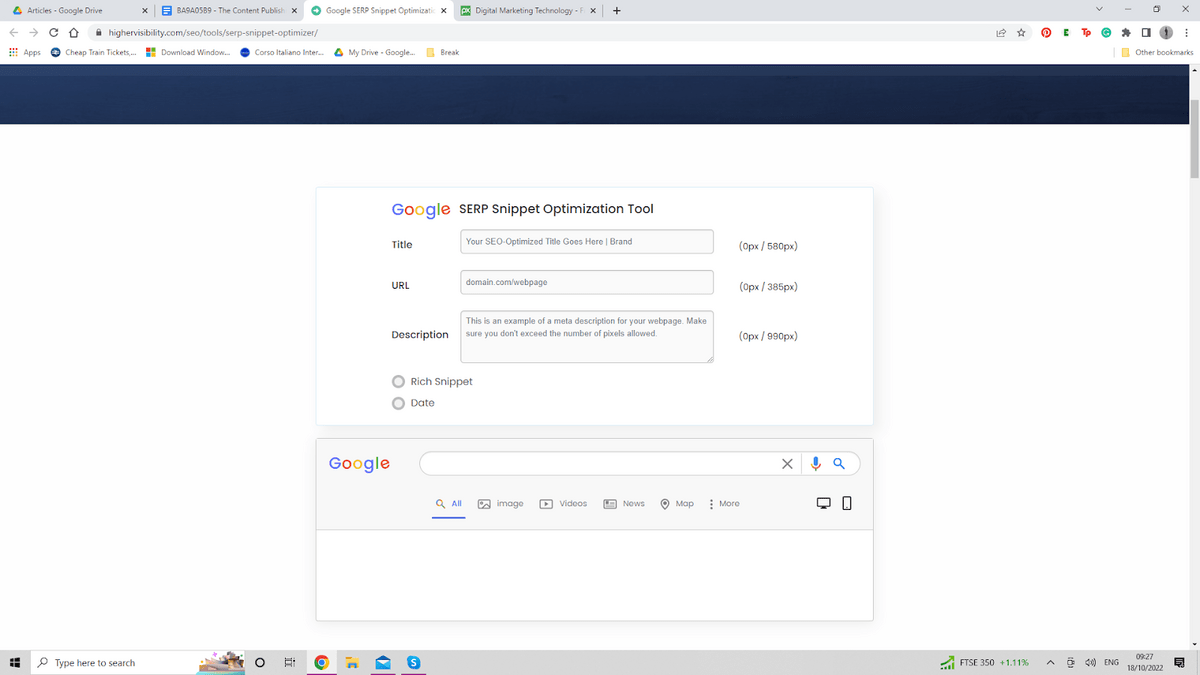 Strumento di ottimizzazione dello snippet SERP di Google