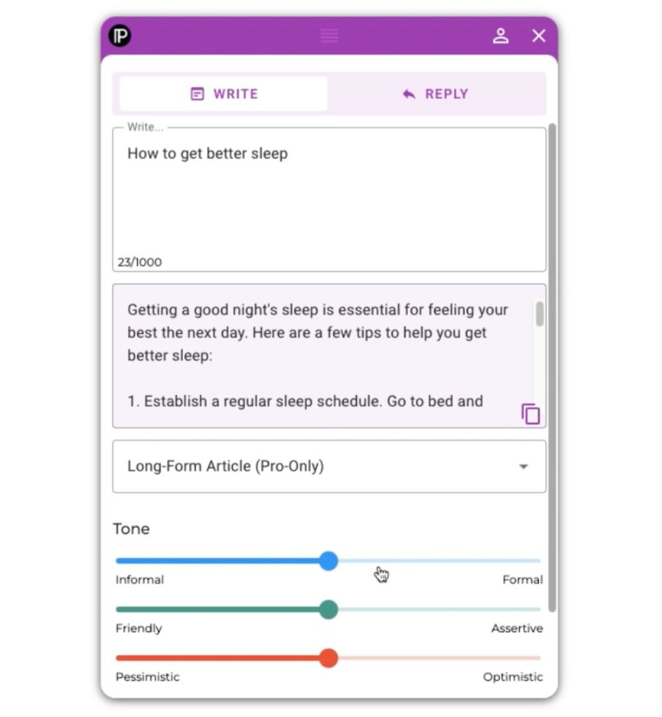 Interfaccia utente Paragrafo AI