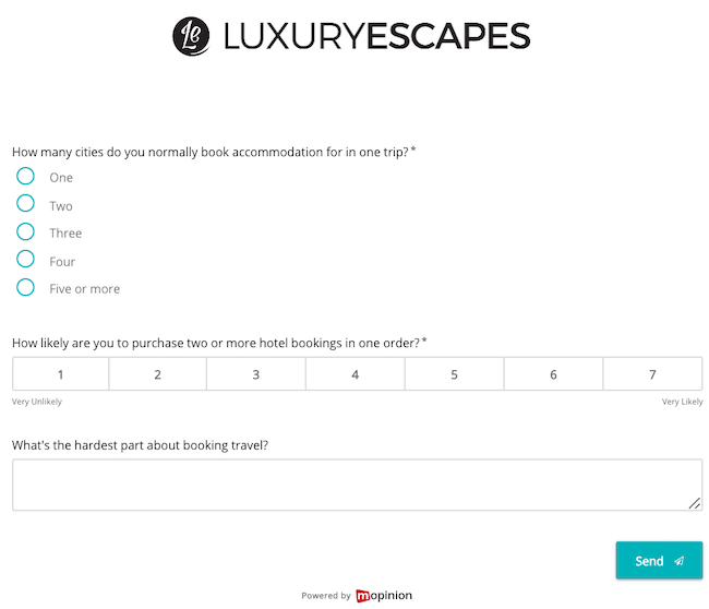Mopinion: Luxury Escapes - strategisches Feedback-Formular